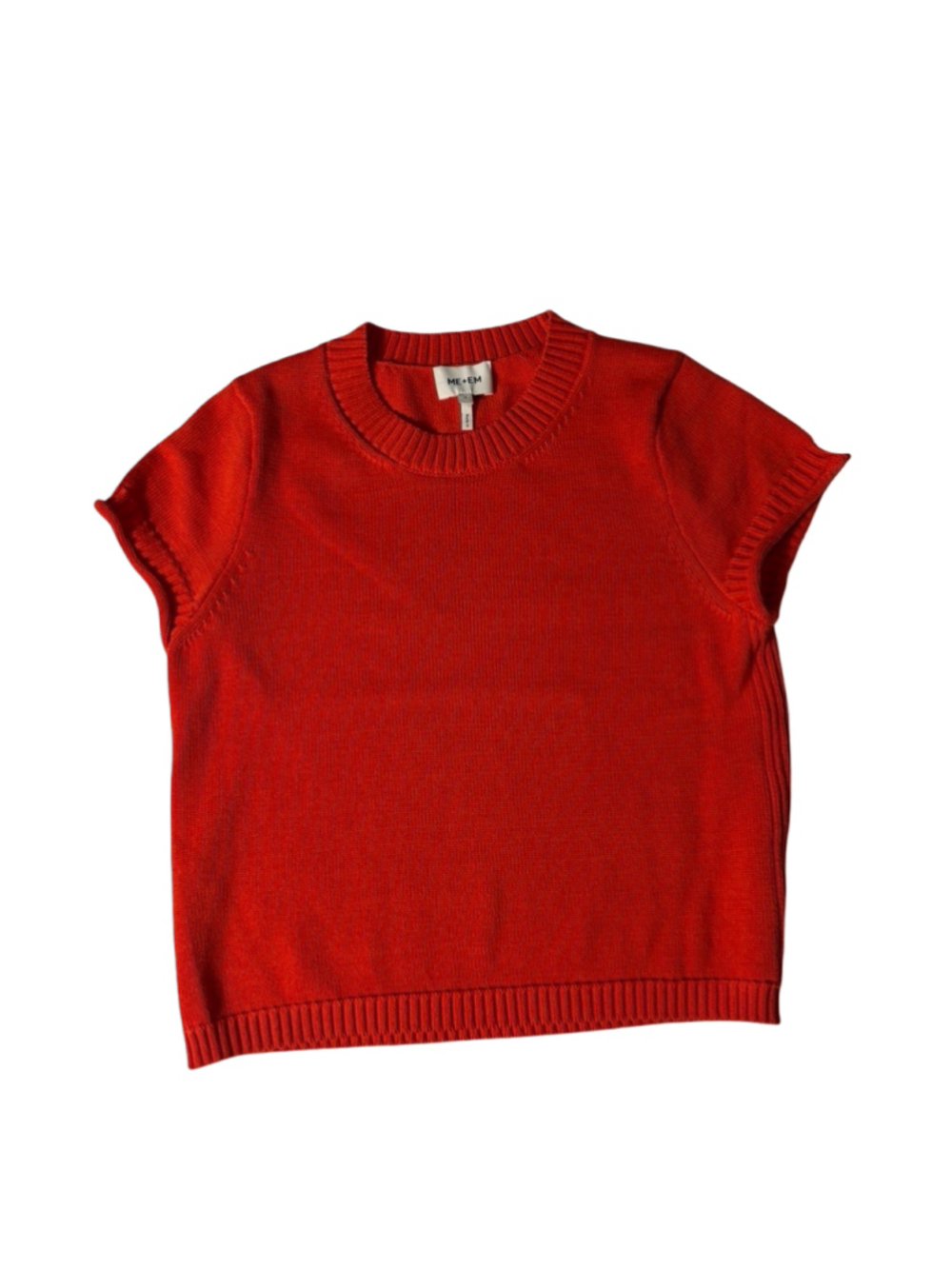 ME+EM Red Orange Knit Short Sleeve Cropped Sweater Top Size S